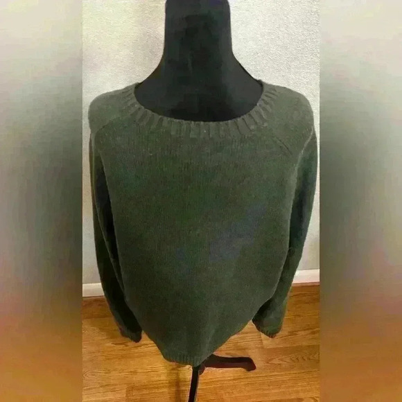 Lands End Heavy Knit Crew Neck Olive Green Sweater Women’s Size XL - Picture 1 of 6